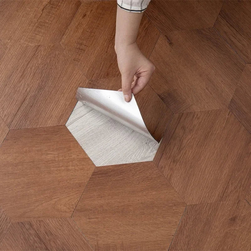 Hexagon Wood Grain Peel and Stick Floor Tiles Self Adhesive Waterproof Vinyl Wall Tile for Kitchen Bathroom Living Room Bedroom