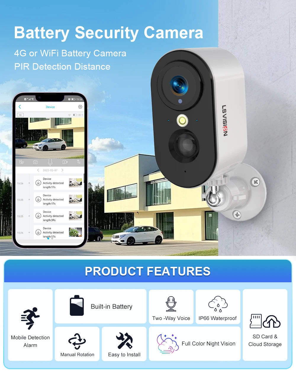 LS VISION 4G Wireless PTZ Battery Camera Smart Home CCTV Outdoor Surveillance Wifi 2K 4MP Motion Detection U-Box