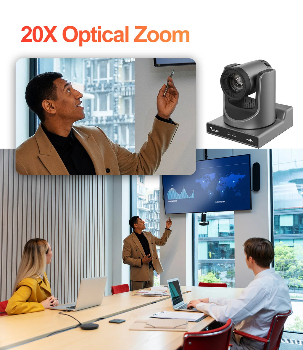 Runpu 4K60FPS NDI Camera POE 12X 20X Zoom AI Tracking PTZ Camera SDI HDMI USB POE IP Conference Camera for Church Live Streaming