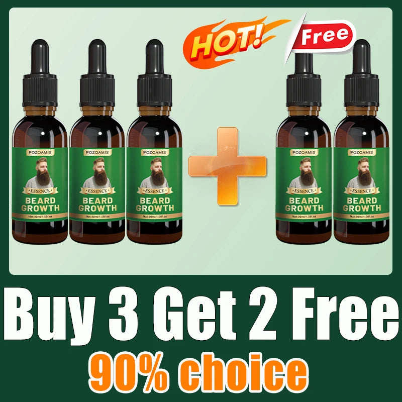 Beard Growth Essence for Thicker Facial Hair - Natural Formula Relaxation Treatment Buy 3 Get 2 Free Tidesmit