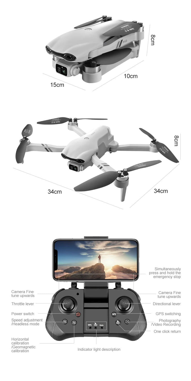 F10 GPS Camera Drone with 8K Dual Lens - Foldable Brushless Design Tidesmit