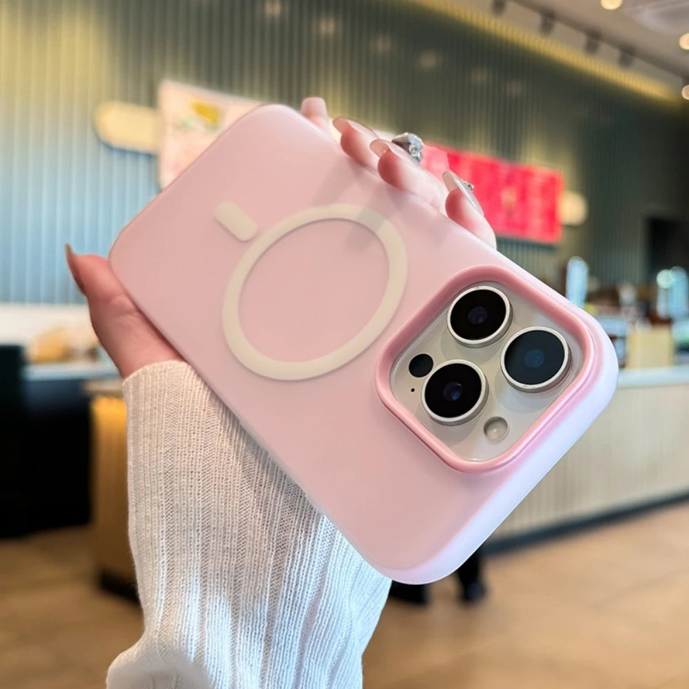 Magnetic Wireless Charging Phone Case for iPhone 16 - Slim Shock-Absorbing Cover Light Pink Tidesmit