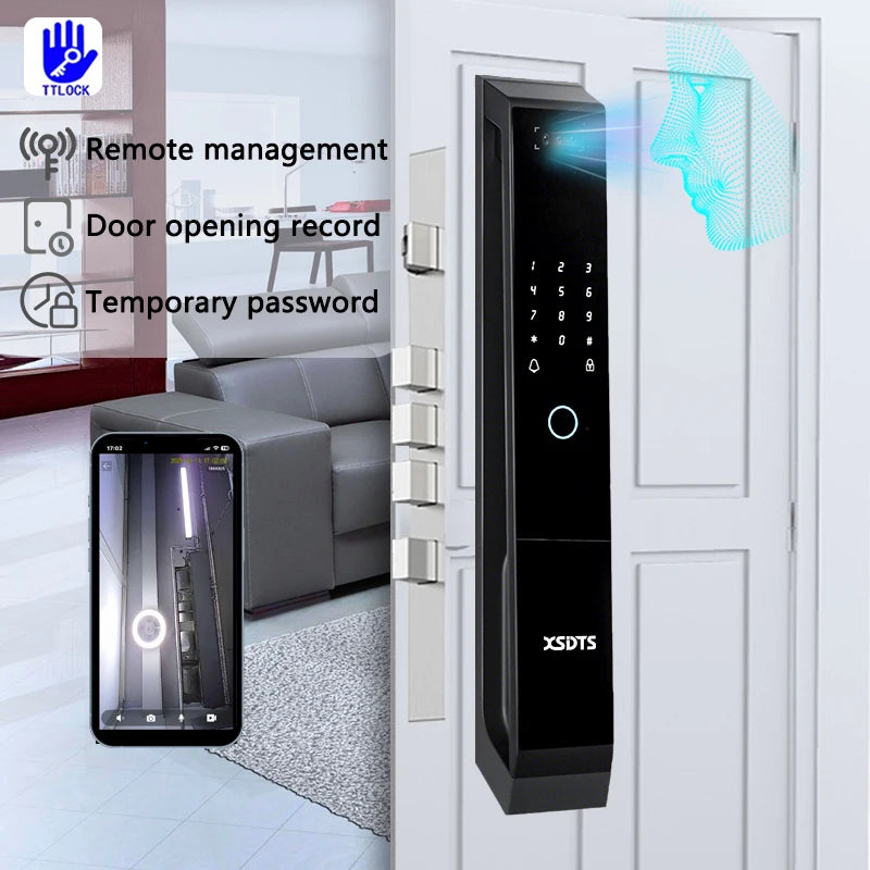 XSDTS TT-LOCK APP Voice Intercom Palmar vein Camera Smart Lock 3D Face Recognition Fingerprint Password Smart Door Lock