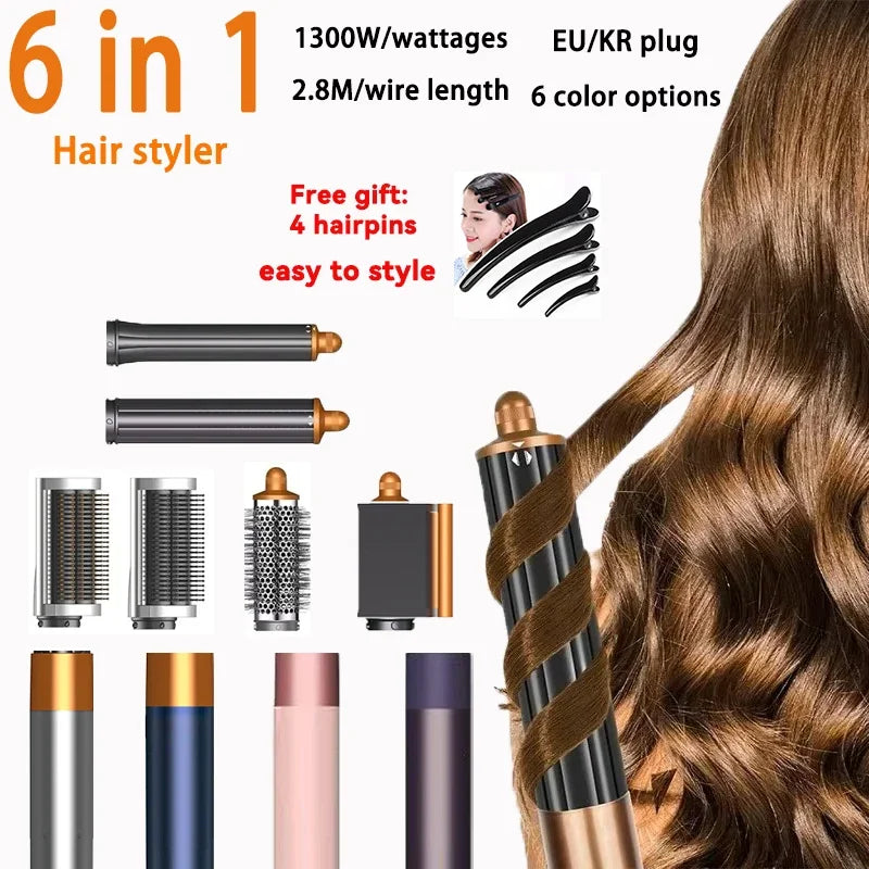 SenCiciMen 6-in-1 hot air brush and curling iron set with multiple styling attachments and 1300W power.