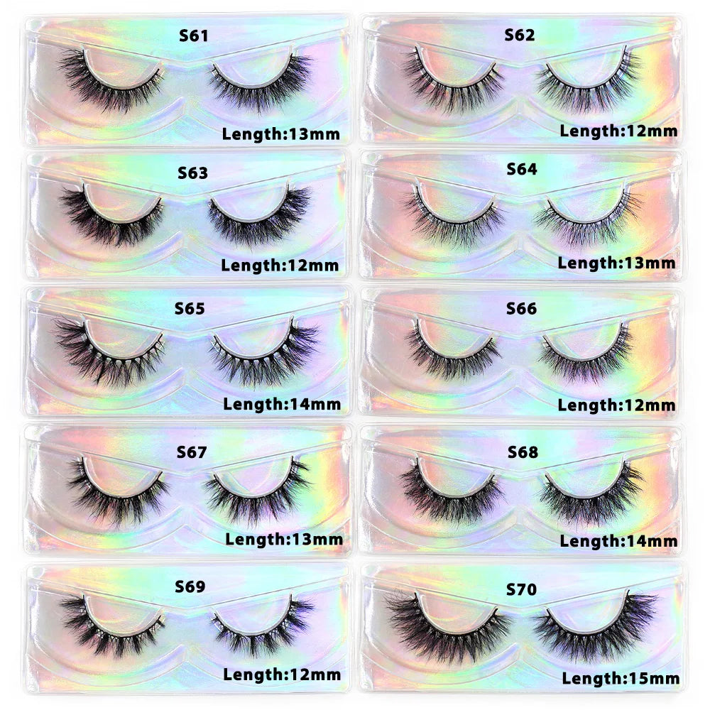 Tidesmit 12mm-15mm short natural 3D mink lashes fluffy wispy false eyelashes for face makeup detail view