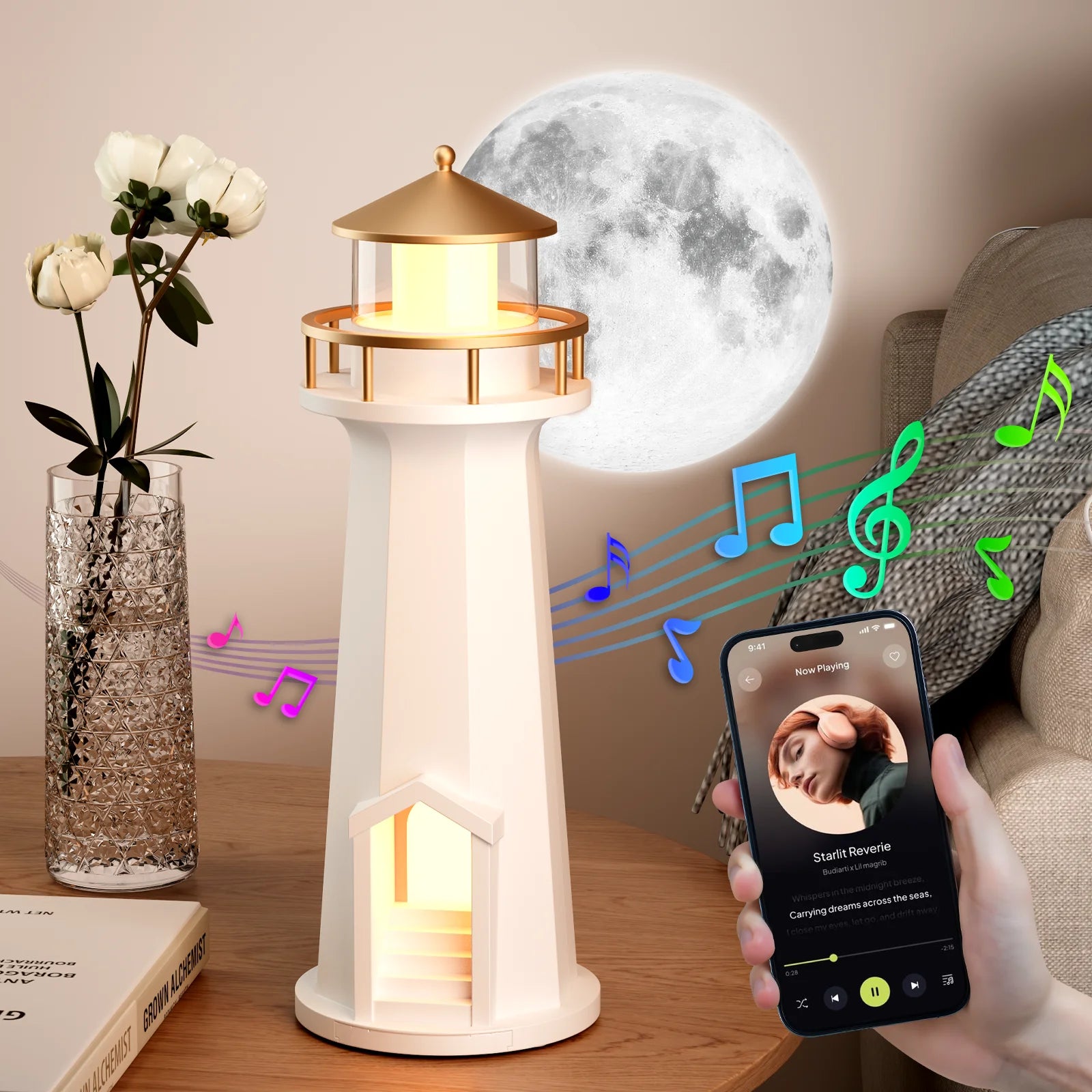 Wireless Charger Bluetooth Lamp with LED Night Light - White Qi Certified Tidesmit