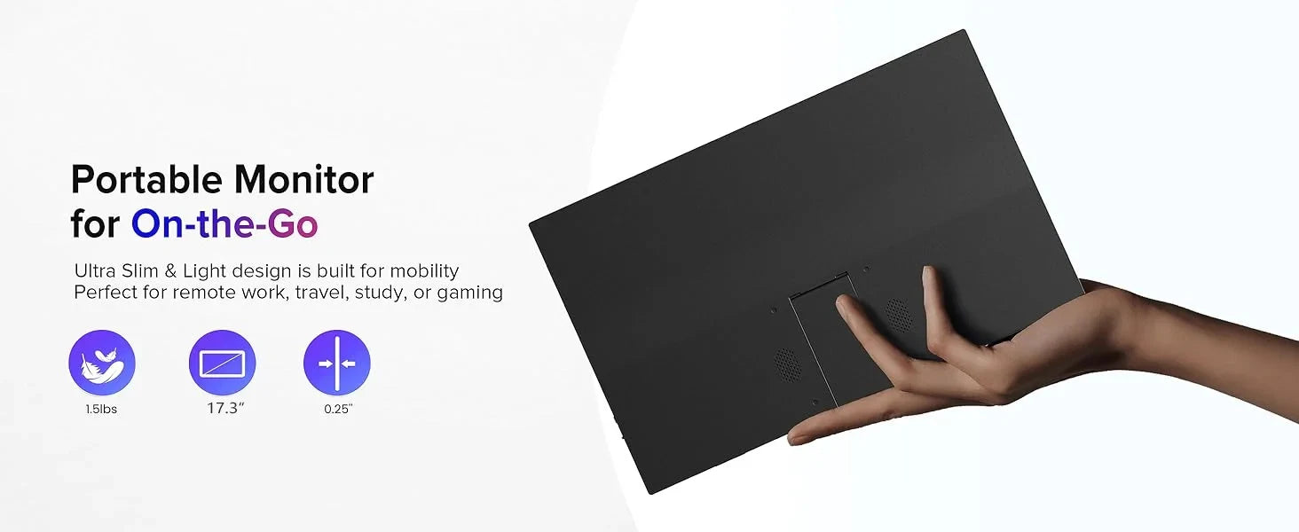 AHXJKA 17.3“ Portable Screen Monitor Display 1600*900P 16:10 250cd/㎡ IPS Panel  Extend For Mobile Phone Gaming TV Box PS4 PS5