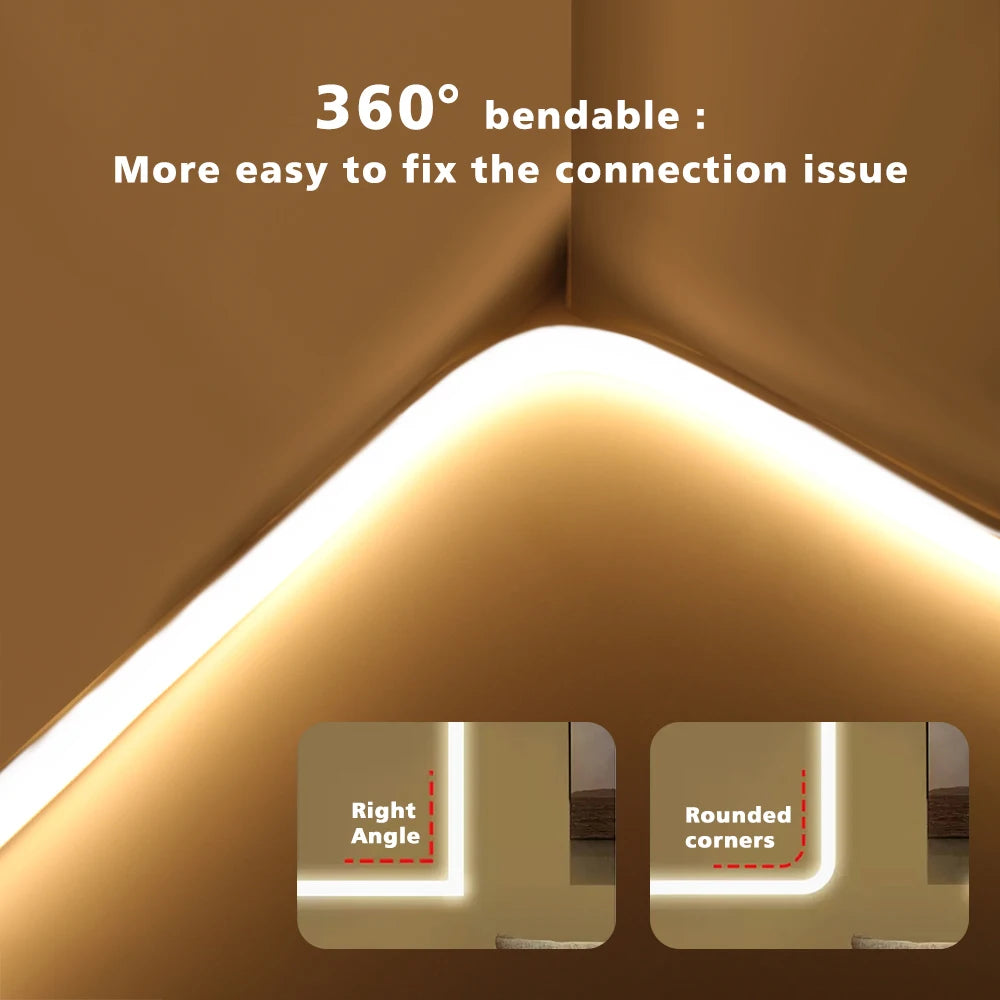 Dimmable 220V COB LED Neon Strip Light 4key Controller EU Plug Flex Tube 3000K 4000K 6000K for Staircase Bar Counter Lighting