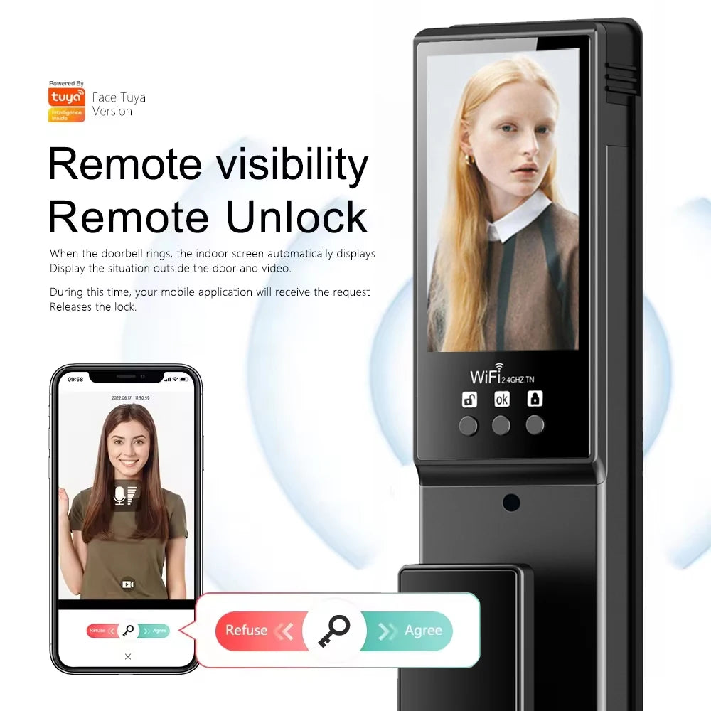 Electronic 3D Face Recognition Automatic Smart Door Lock Fingerprint Tuya Wifi Digital Door Lock With Camera Hot Selling