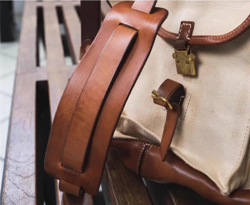 Organizers designers handmade heavy canvas genuine leather men's large-capacity handbags vintage luxury outdoor travel tote bag