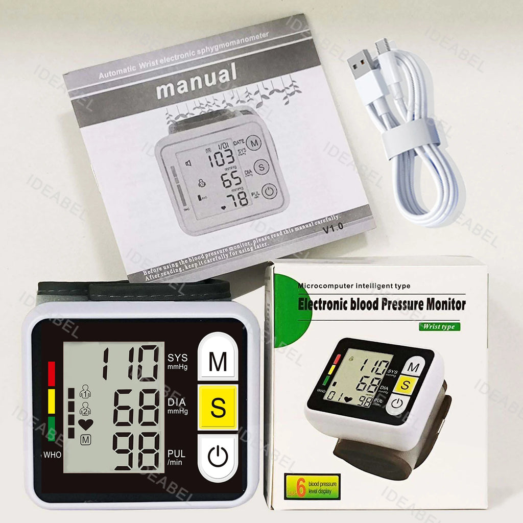 Wrist Blood Pressure Monitor Tonometer Automatic Digita Sphygmomanom BP LCD Screen Portable Health Care Heart Rate Pulse Meter