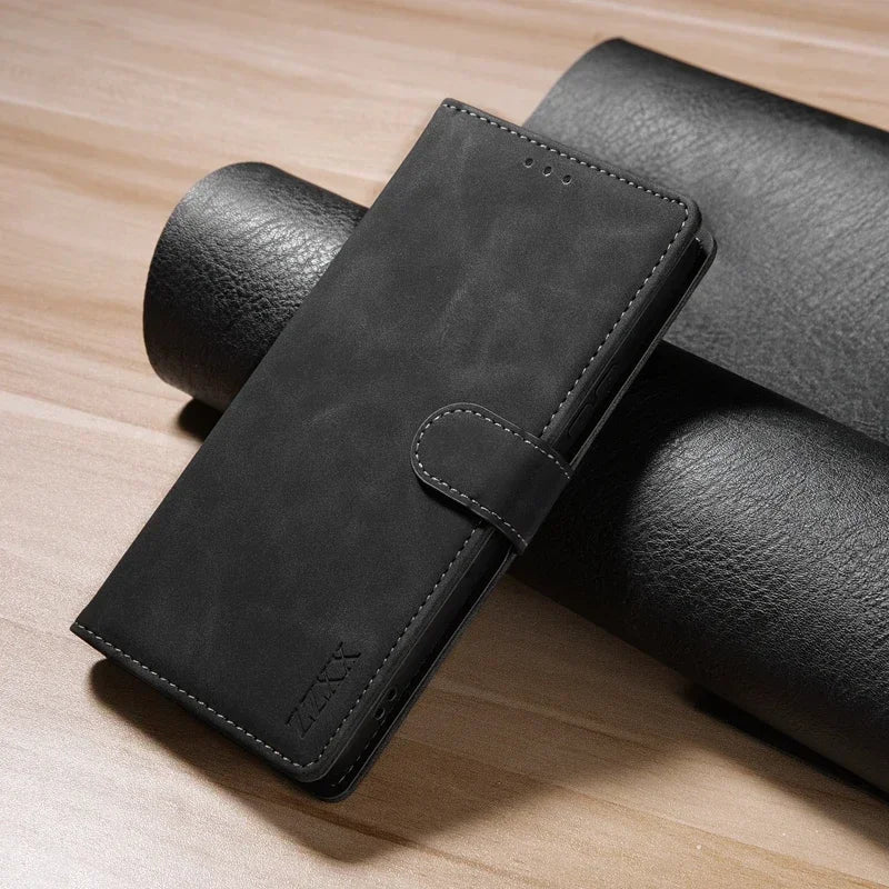 Redmi Note Wallet Case - Shock-Absorbing Leather Flip Cover Black Tidesmit
