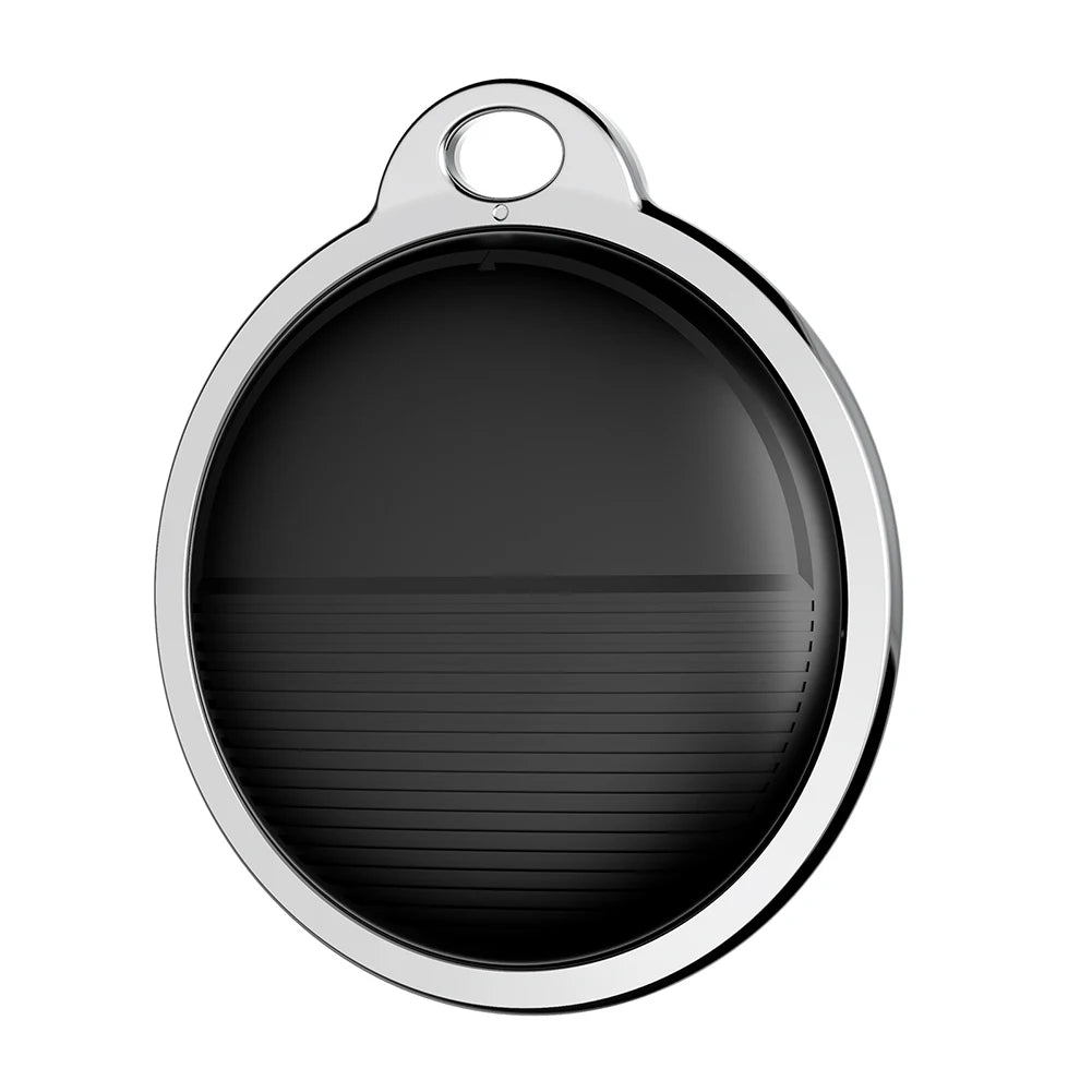 Black and silver metal Smart AirTag GPS pet tracker for Apple Find My, ideal for secure dog and cat location tracking.