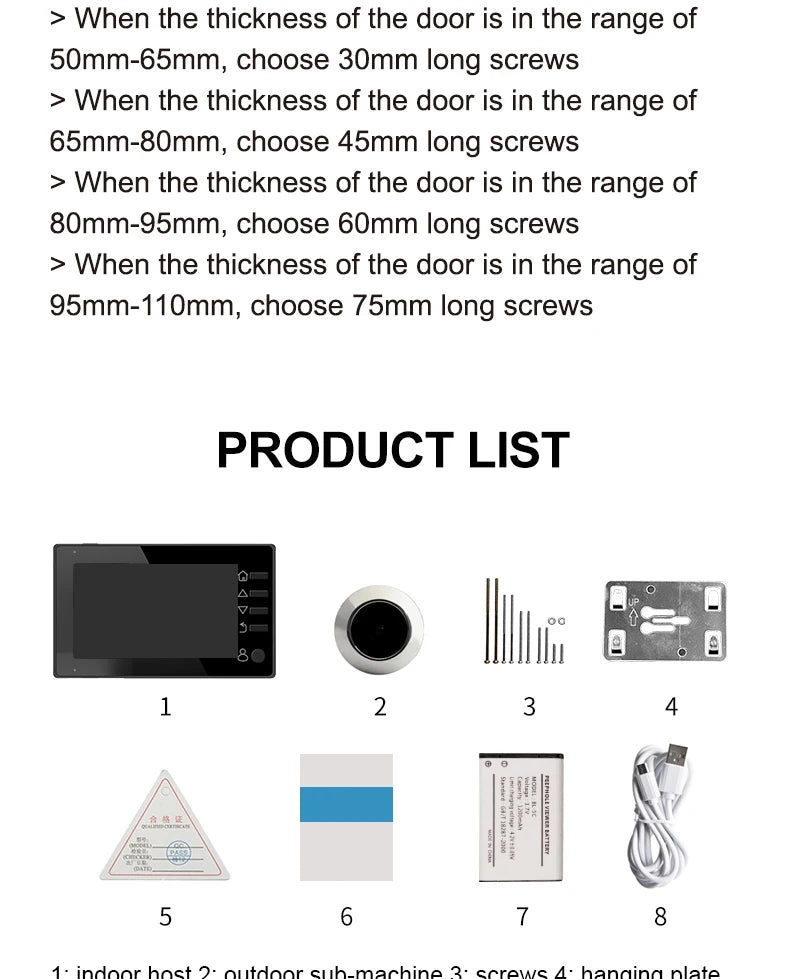 Danmini Visual Doorbell Peephole 4.3'' LCD HD Display Digital Door Viewer 1 Million Pixel 120° Camera Security Cat Eye Door Bell