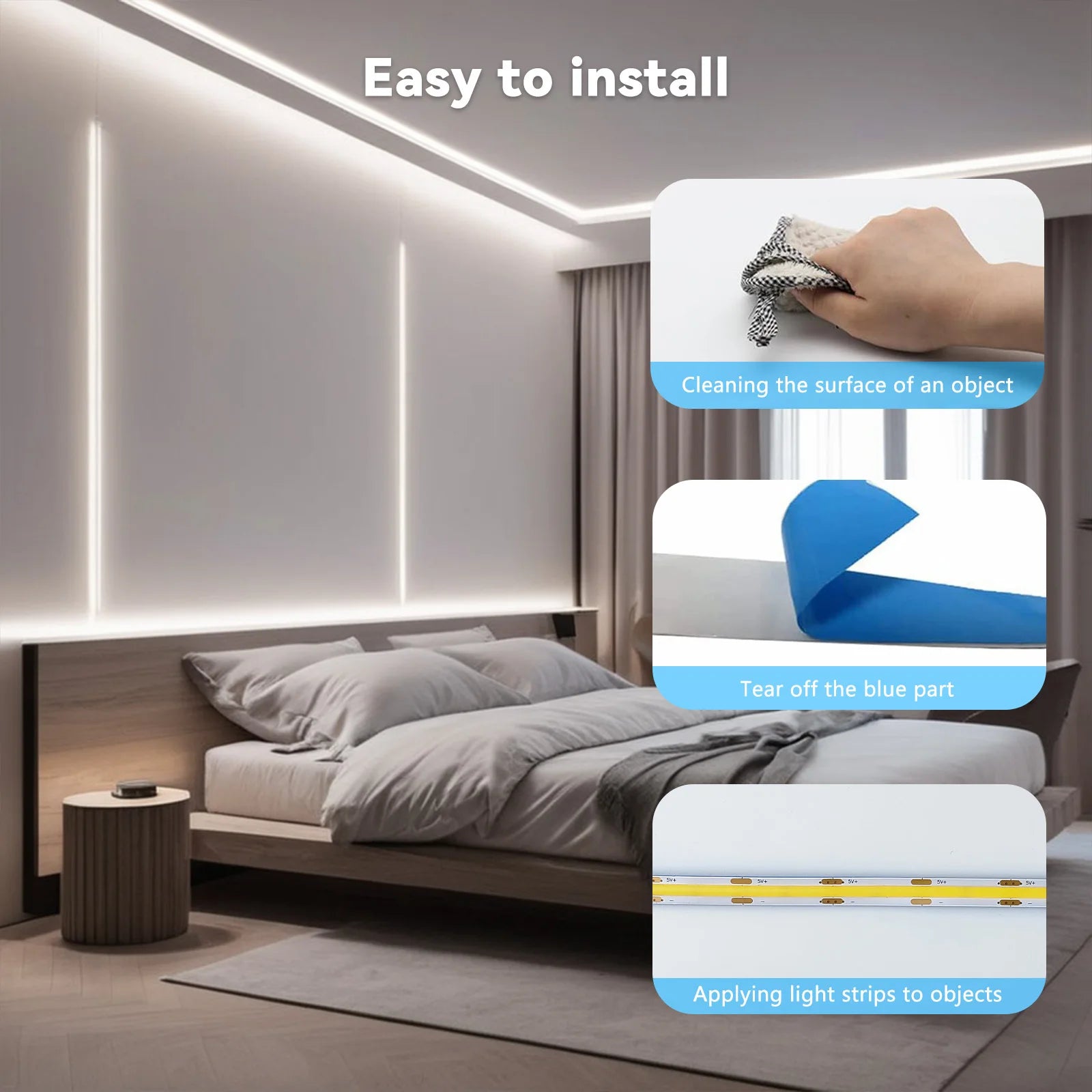 COB LED Strip Lights With Touch Dimmer 5V High Density Linear Lighting with Adhesive Tape DIY Lamp For Living Room Cabinet Decor