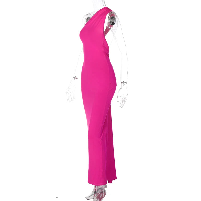 2023 One Shoulder Backless Adjustable Scarf Loop Ruched Sexy Maxi Dress Women Elegant Y2K Streetwear Festival Outfit