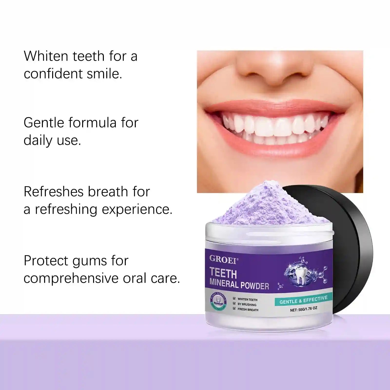 Tidesmit purple hydroxyapatite teeth whitening powder jar for removing plaque and stains