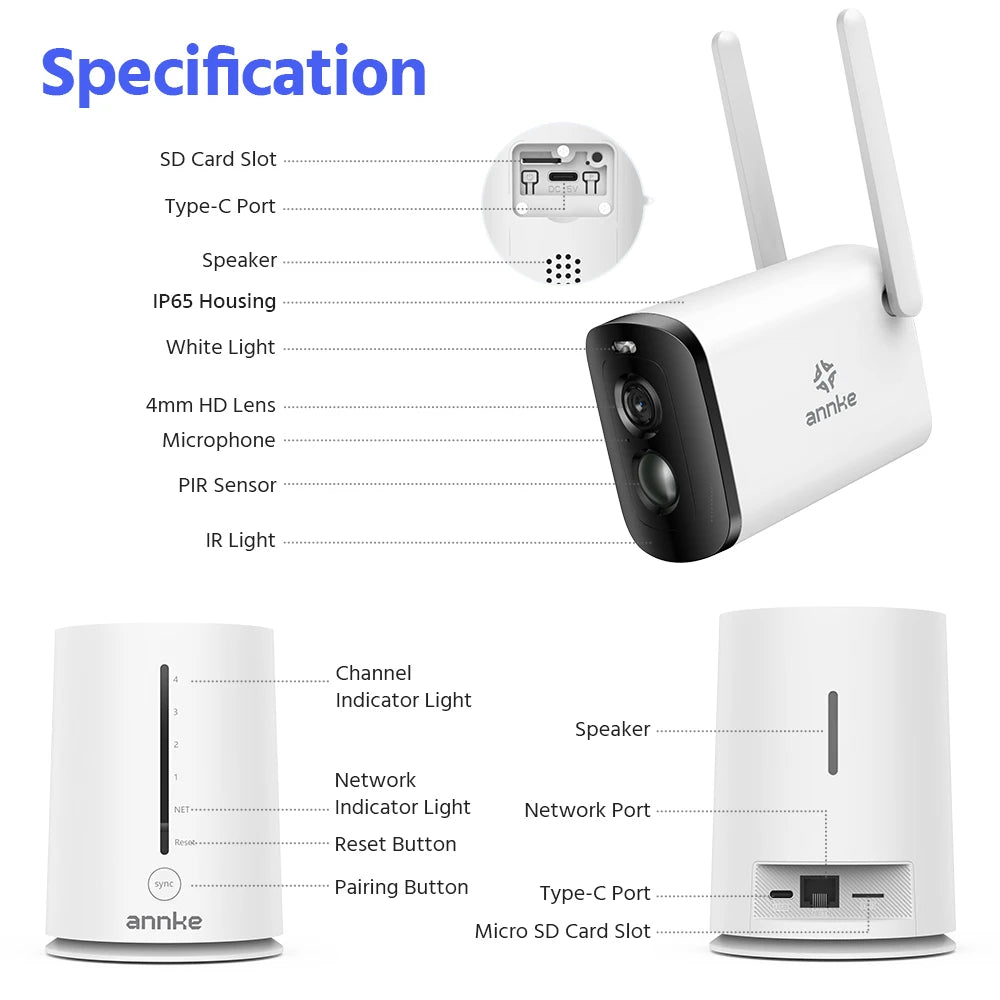 Annke 4MP solar security cameras 4CH Wireless NVR 4mm color night vision camera battery Audio 2.4G 5.8G dual-band WIFI Camera