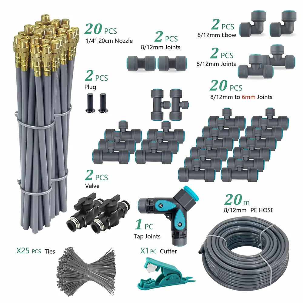 3/8" PE Hose Flexible 360° Bending Adjustable Atomization Nozzle Irrigation Set Quick Connection Garden Spray Watering System