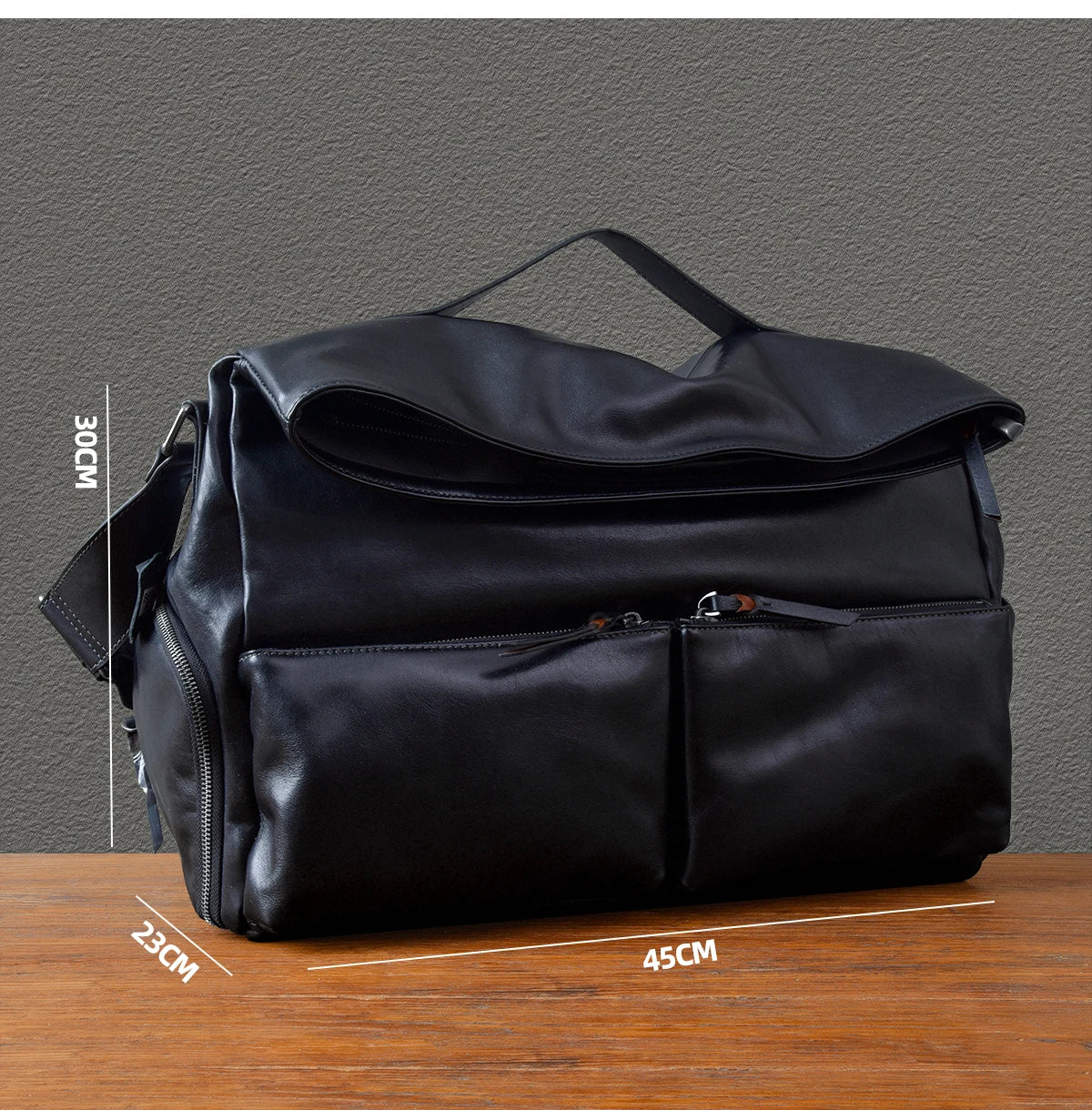 Retro Designer Men New Black Cowskin Genuine Leather Travel Bag Big Capacity Casual Tote Handbag Single Shoulder Crossbody Bag