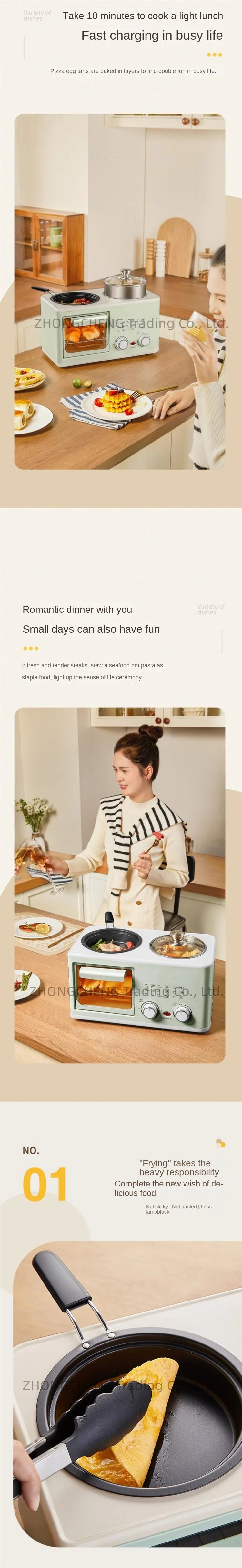 Mini 4-in-1 breakfast machine on countertop with oven window and side tray