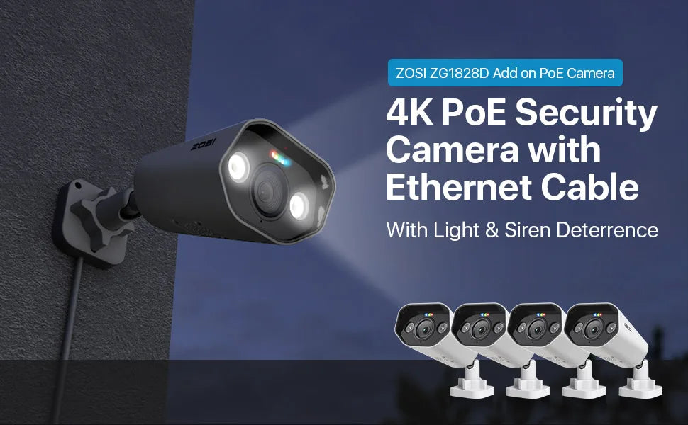 ZOSI 4K 8MP 5MP Add-on Camera for PoE Security Camera System, Work with ZOSI 8 Channel 16 Channel PoE NVR