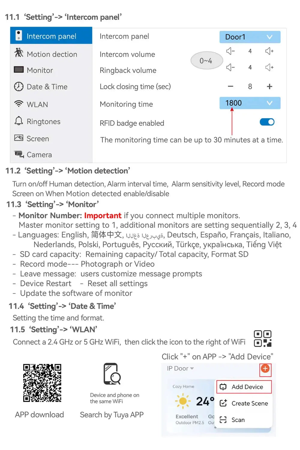 Wireless WiFi Video Doorbell 4 Wire 10 inch Touch Screen Tuya Smart 2V2/2V3 Home Video Doorphone Intercom System RFID APP Unlock