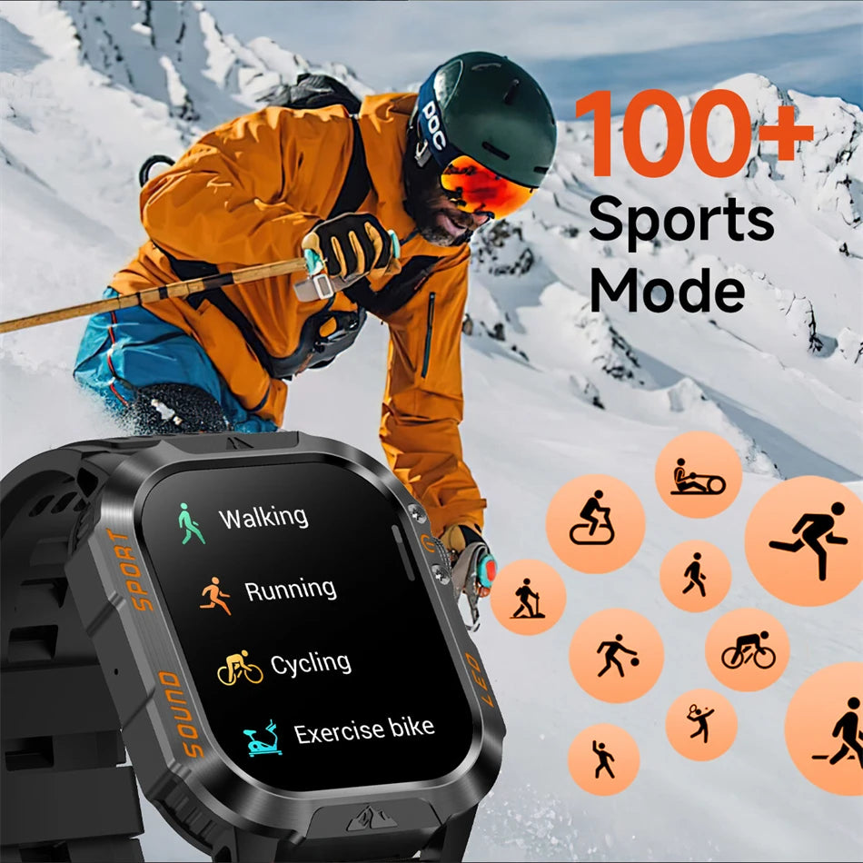New 1200 mAh Battery Rugged Military Smartwatch Men 5ATM Waterproof Fitness Tracker Health Monitor 100+Sports Call Smart Watches