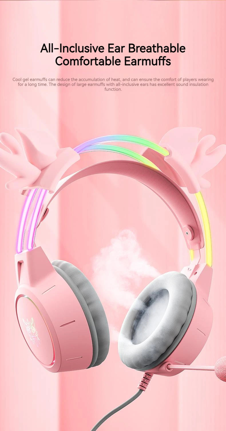 Pink Gaming Headphones with Cat Ears, RGB Mic, and Low Latency Audio Tidesmit