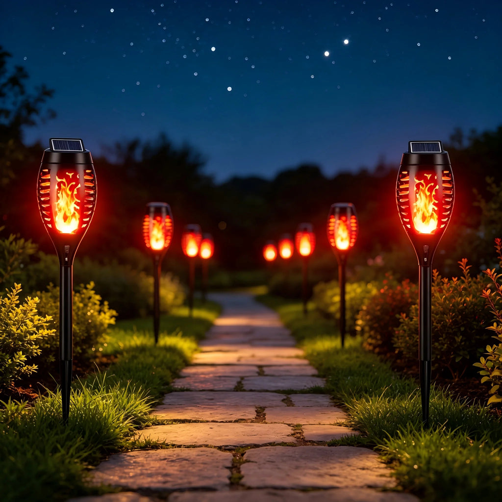 6/8/12 packSolar Torch Lights with warm Flickering Flame, Waterproof Outdoor Halloween Decorations for Garden Yard Path, Spooky Holiday Landscape Lighting for Haunted House Atmosphere, 51cm Solar Powered Stake Lights, 12cm Wi