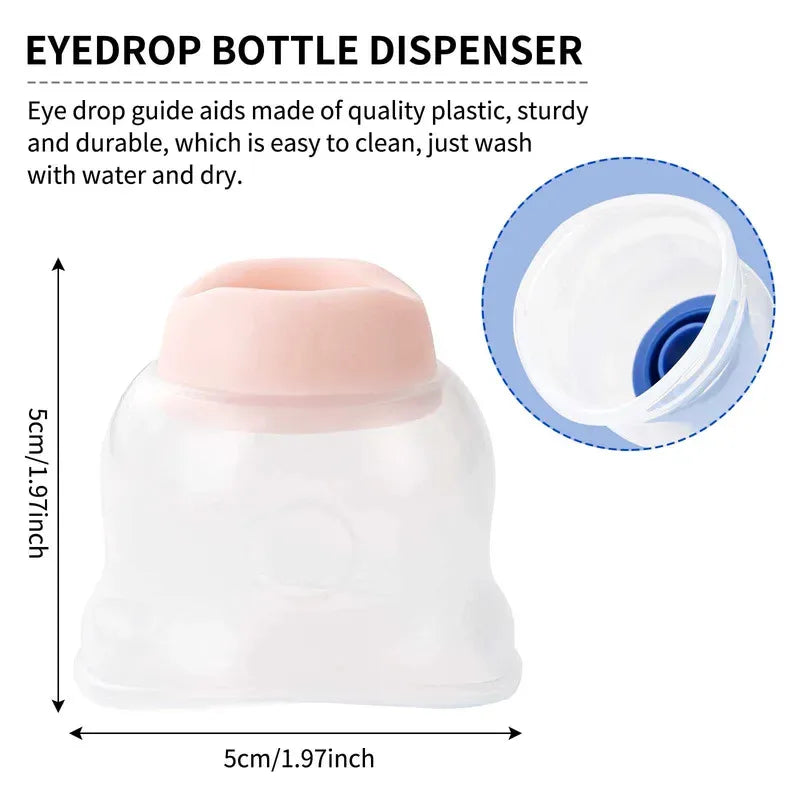 Reusable pink and clear plastic eye drop guide tool, 5cm size, for precise and easy medication application.