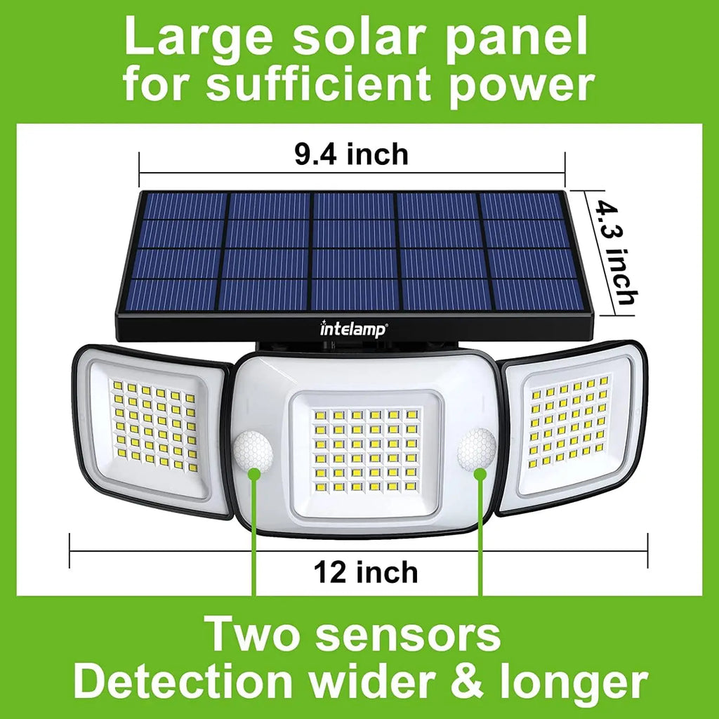 Intelamp Outdoor Solar Lights 4000mAh Battery With Two Motion Sensor 1200LM Bright IP65 Wall Lamp For Garden Yard Path Garage