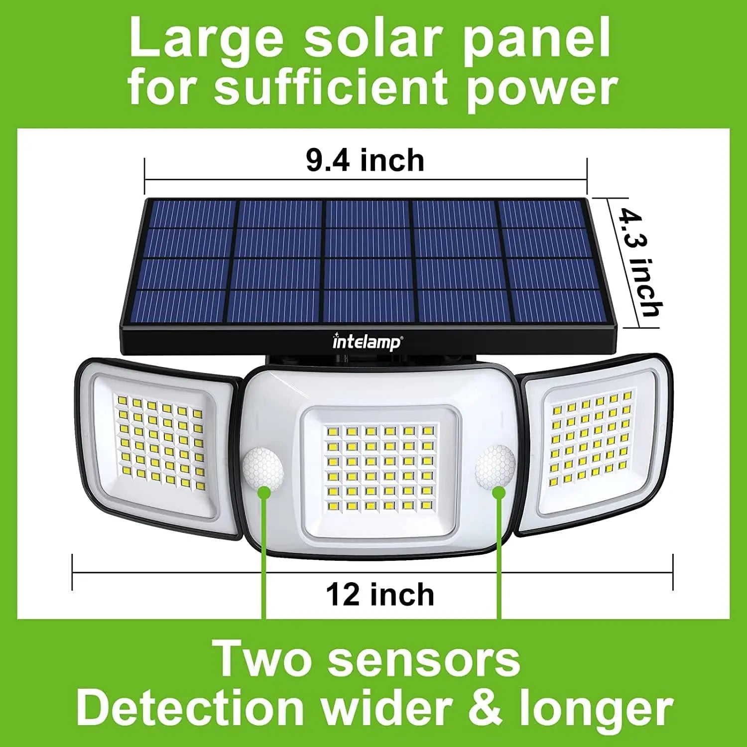 Intelamp Outdoor Solar Lights 4000mAh Battery With Two Motion Sensor 1200LM Bright IP65 Wall Lamp For Garden Yard Path Garage