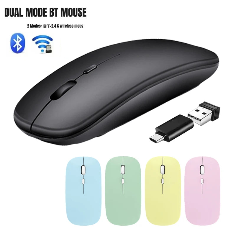 Wireless Mouse with 2.4G Bluetooth-compatible Dual Modes, 1600 DPI Adjustable, Silent Clicking, Portable Ergonomic Laptop Mouse