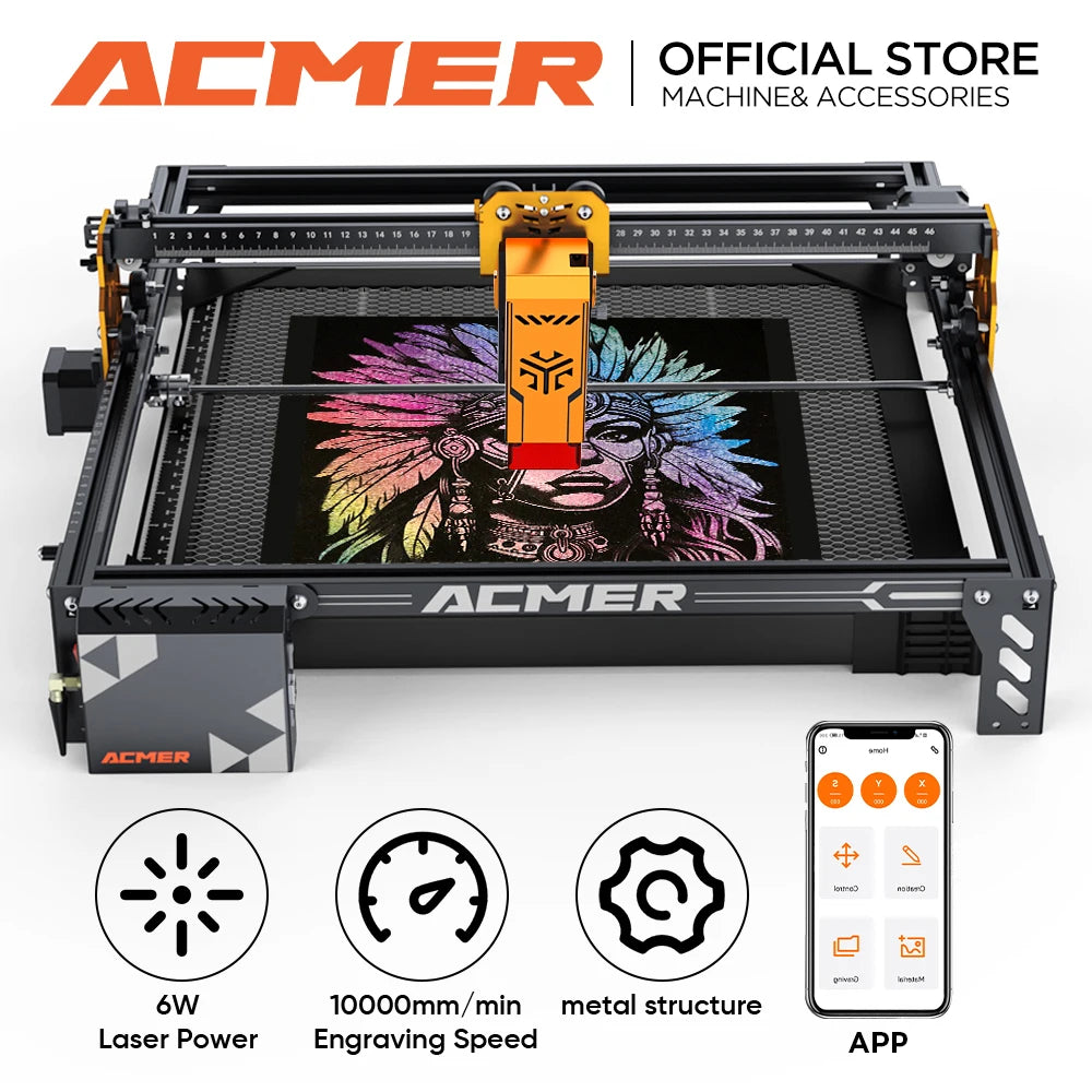ACMER P1 S Pro Laser Engraver 6W Power Wifi Offline Control DIY Blue Light Laser Cutter Woodworking Tools Diode CnC Machine
