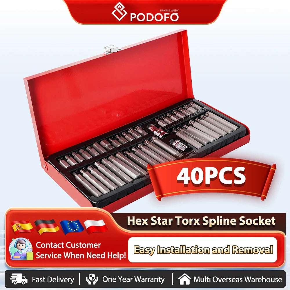 Podofo 40PCS Star Shaped Bit/Flower Shaped Bit/Inner Hexagonal Bit/Plum Shaped Bit/Twelve Angle Bit/Hexagonal Socket Wrench