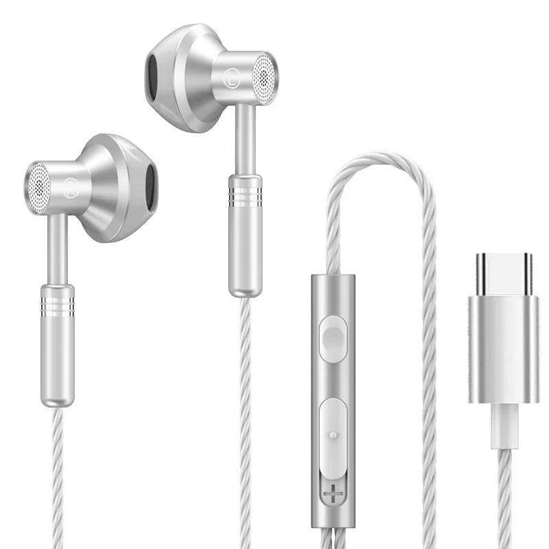 Wired Earbuds HiFi Stereo Bass with Mic Tidesmit 3.5mm or Type C White Type C Tidesmit