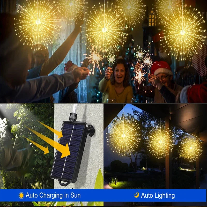 Solar Light Outdoor 4 Pack, Hanging Fairy Lights Strom, 8 Modes Dimmable Waterproof, For Party Garden Decoration