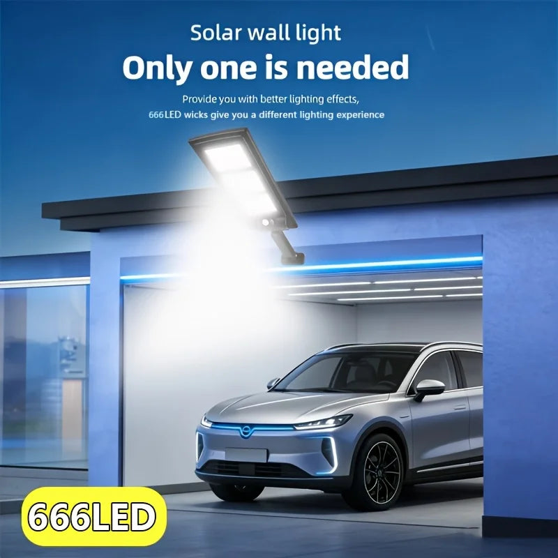 6000K Brightness Solar LED Street Light with 666 Lamp Beads, Built-In Infrared Sensor for Automatic Lighting. Solar-Powered with Zero Electricity Cost, Ideal for Garage And Street Lighting