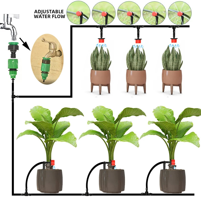 ZK Water Saving Drip Irrigation Kit, 8-Hole Drip Atomizing Nozzle, 4/7 Tubing, C Y Stake for Garden Farm Multi-Scenario Watering