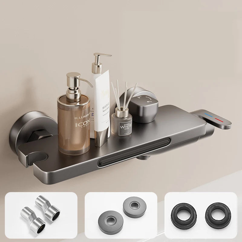 Bathroom Waterfall Bathtub Faucet With Hand-held Shower Head Wall Mounted Hot and Cold Mixer Tap Shower Set Single Handle