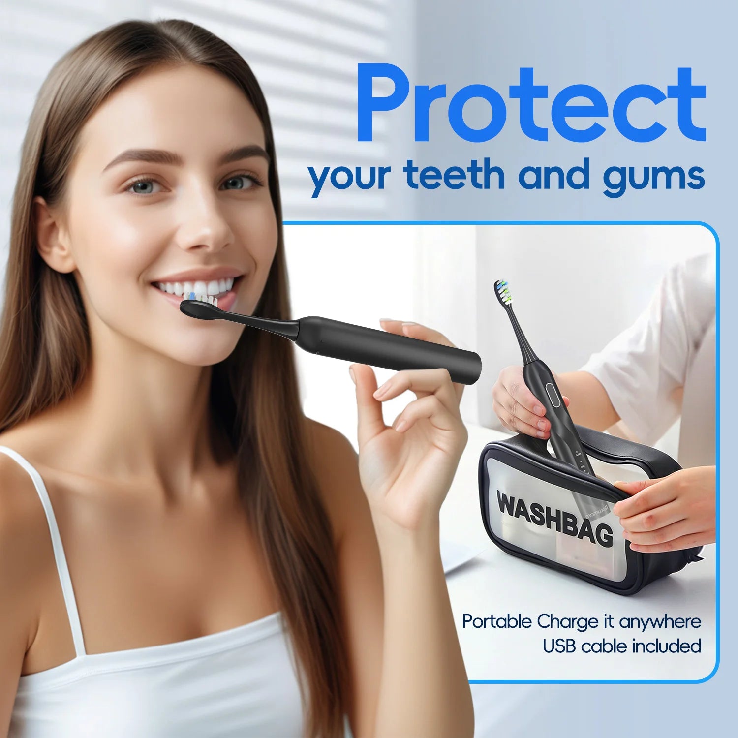 Mornwell T38 Electric Sonic Toothbrush USB Charge Rechargeable Waterproof Electronic Tooth Brushes 8 Replacement Heads Adult