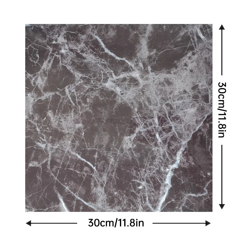 Peel-and-stick marble tile, dark gray with white cracked veining, square 30cm x 30cm