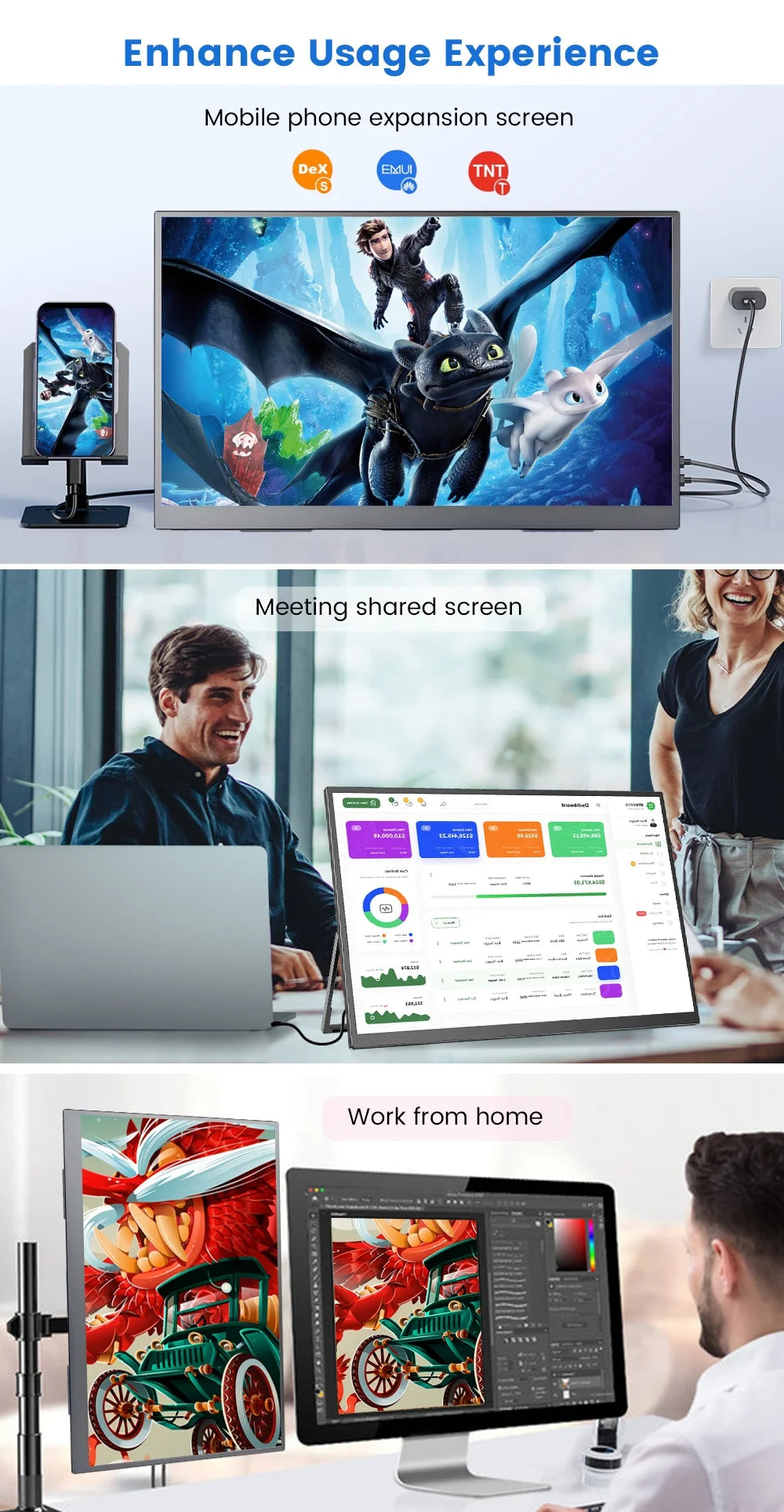 WonTim 18.5Inch Portable Monitor 100Hz Gaming Screen USB-C 100%sRGB 350Nits Display with Stand for PC Laptop Mac Xbox PS5 Switch