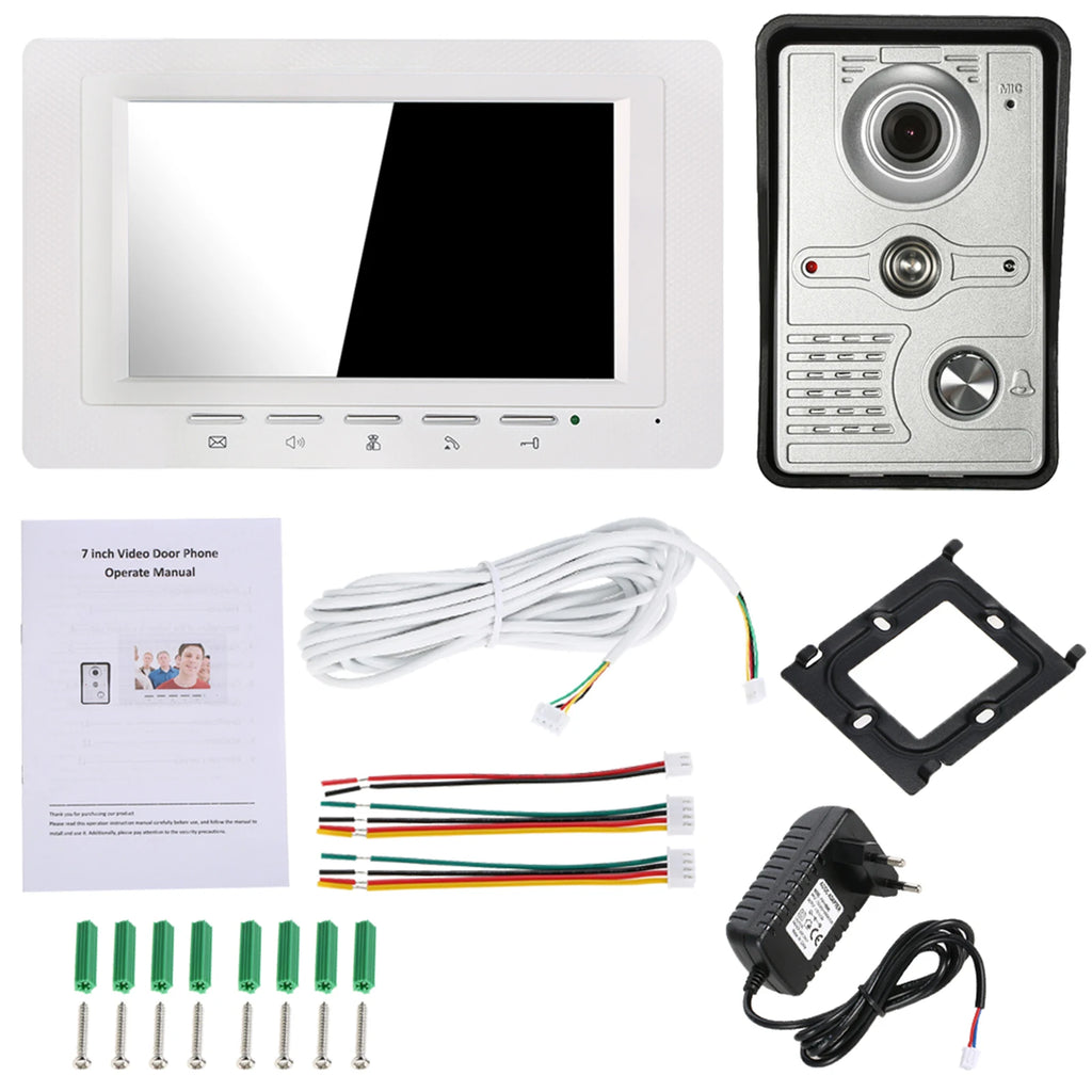 7 inch Wired Video Doorbell Indoor Monitor IR-CUT Outdoor Camera Visual Intercom Two-way Audio Remote Unlock Video Door Phone