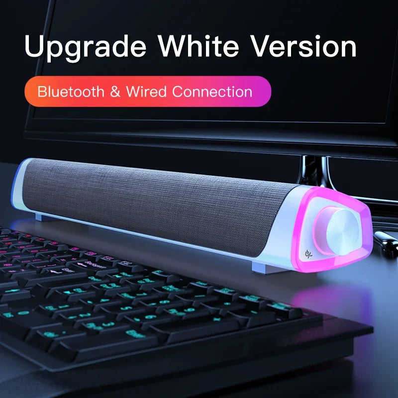 Computer Speaker Bar | 4D Stereo Wireless Audio for Desktop | Tidesmit White Tidesmit