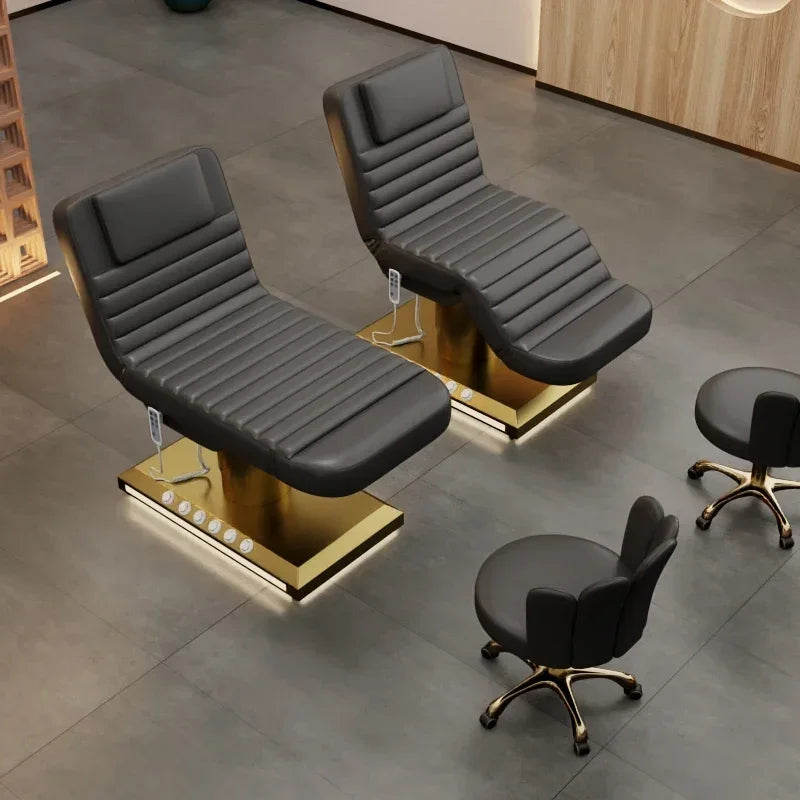 Electric Beauty Bed with 3 Motors and Gold Stainless Steel Base Massage Chairs Tidesmit