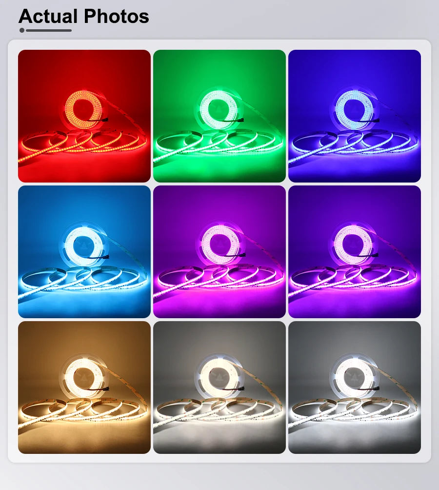 WS2811 Dual IC RGBCCT COB LED Strip Light High Density Chasing Running Addressable RGB LED Tape Support 3000K-6000K CCT Dimmable