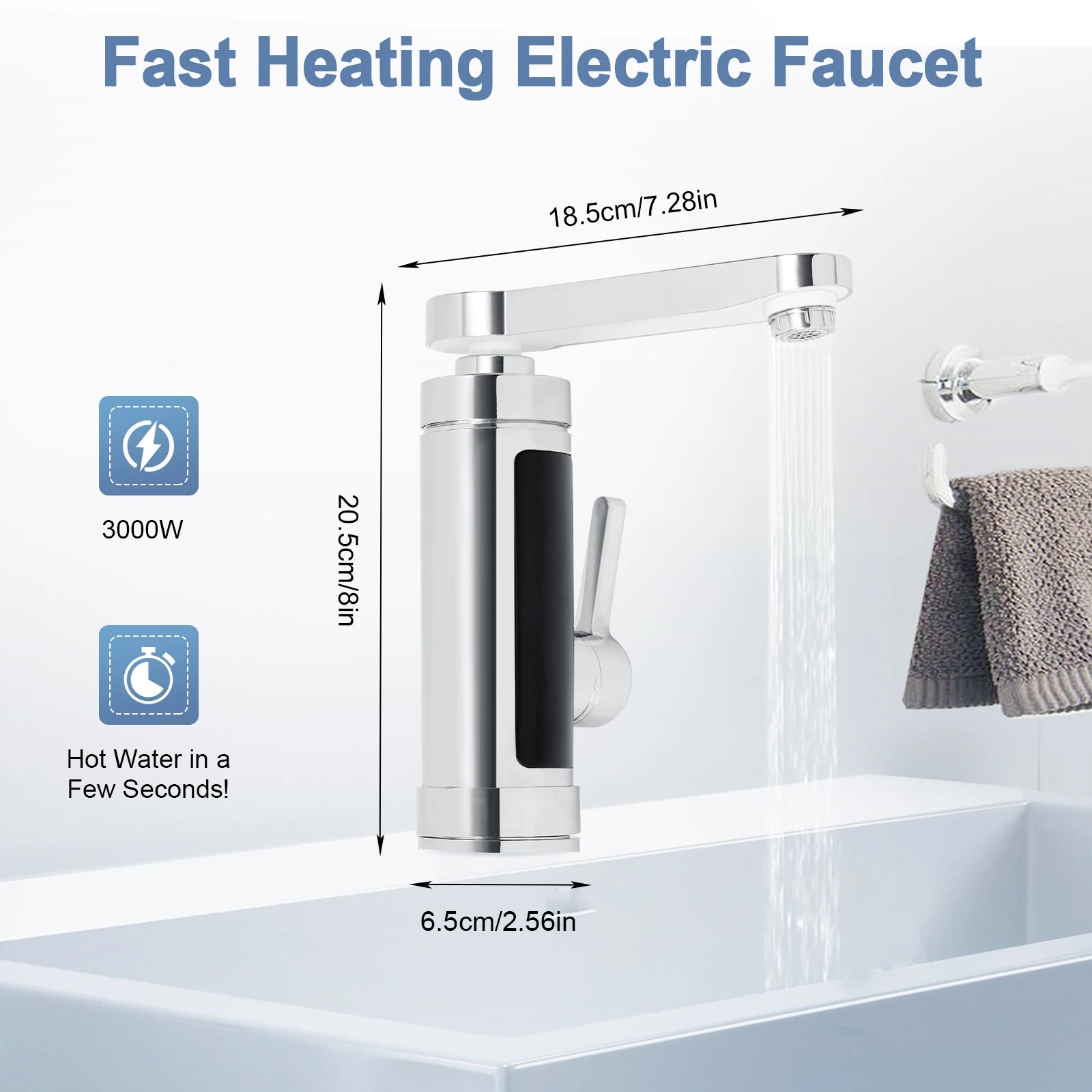 3000W Electric Kitchen Water Heater Tap Stainless Steel LED Digital Water Heater Faucet Heater With Universal Adapter Nozzle