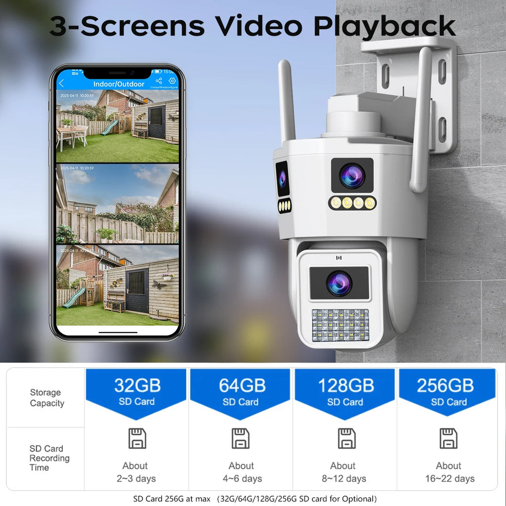 JOOAN 6K Three Lens PTZ IP Camera Outdoor Three Screen 5G WiFi Ai Tracking IP66 Waterproof CCTV Video Security Camera